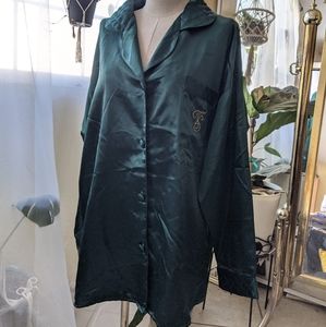 Victoria Secret Vintage Satin Embroidered Monogram Quilted Sleep Shirt Dress